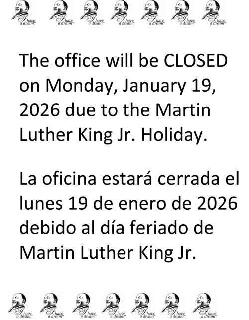 Office Closed Martin Luther King Jr. Day Monday January 19, 2026